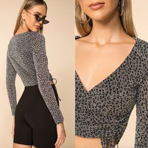 Superdown Syna Ruched Leopard Print Top Size XS